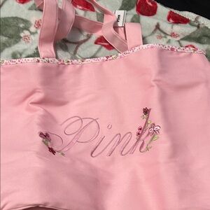 PINK Victoria's Secret Light Pink Embroidered Floral Tote